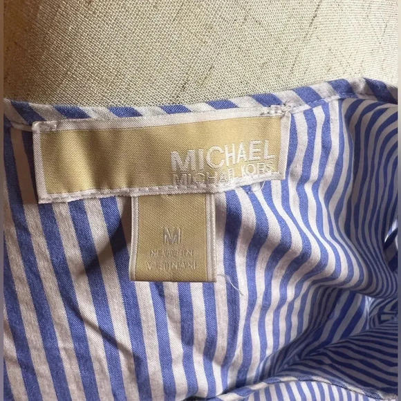 Michael Kors Blue and White Stripe Cold Shoulder Long Sleeve Button Down M - Picture 3 of 5